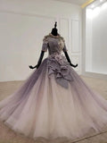 Sparkly Ball Gown Half Sleeves Ombre Quinceanera Dresses with Flowers HZ0527