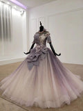 Sparkly Ball Gown Half Sleeves Ombre Quinceanera Dresses with Flowers HZ0527