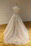 A-line Scoop Lace Appliques Long Prom Dresses Cheap Evening Dress HZ0527