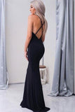 Black Sleeveless Sexy Spaghetti Strap Criss Cross Back Mermaid Prom Dress HZ0527