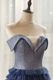 A-line Off-the-shoulder Royal Blue Long Prom Dresses Tulle Evening Dress HZ0527