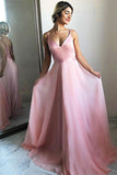 Flowing A-Line V-Neck Backless Pink Chiffon Long Prom Party Dress HZ0527