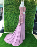 Promfast Chic Sheath Spaghetti Straps Pink Long Sleeves Prom Dresses Evening Dress HZ0527