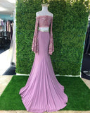Promfast Chic Sheath Spaghetti Straps Pink Long Sleeves Prom Dresses Evening Dress HZ0527