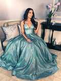 Promfast A-line Spaghetti Straps Sparkly Long Simple Prom Dress Cheap Evening Dress HZ0527