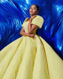 Promfast Ball Gown Sparkly Yellow Short Sleeves Prom Dresses Evening Dress HZ0527