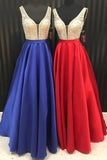 Promfast Sparkly Satin Pink Beaded Long Prom Dress with Open Back HZ0527
