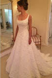 Elegant A Line Appliques Scoop Long Wedding Dresses HZ0527