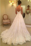 Elegant A Line Appliques Scoop Long Wedding Dresses HZ0527