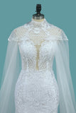 New Arrival Tulle Scoop Wedding Dresses Mermaid With Lace Applique HZ0527