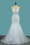 New Arrival Tulle Scoop Wedding Dresses Mermaid With Lace Applique HZ0527