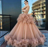 Ball Gown Scoop Ruffles Tulle Long Beautiful Beading Prom Dress,Quinceanera Dresses HZ0527