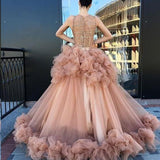 Ball Gown Scoop Ruffles Tulle Long Beautiful Beading Prom Dress,Quinceanera Dresses HZ0527