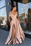 Elegant Off the Shoulder Party Gown Satin Sexy Prom Dress High Slit HZ0527