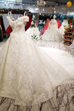 Romantic Off the Shoulder Lace Up Ball Gown Wedding Dresses HZ0527