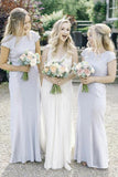 New Arrival Sheath Bateau Cap Sleeves Floor-Length Stain Bridesmaid Dress with Lace HZ0527