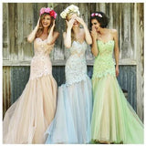 Mermaid Sweetheart Tulle Bridesmaid Dresses,Long Lace Fashion Prom Dresses HZ0527