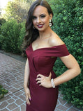 Mermaid Off-the-Shoulder Burgundy Simple Prom Dress with Split HZ0527