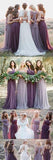 Fashion Mismatched Tulle Long Wedding Party Dresses Cheap Charming Bridesmaid Dresses HZ0527
