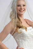 One Layer Fingertip Beading Edge Wedding Veil with Crystals and Sequins HZ0527