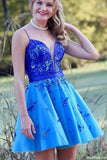 Cute A Line Spaghetti Straps Royal Blue Short Homecoming Dresses with Beading HZ0527