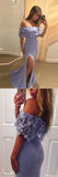 Pretty Lavender Off Shoulder With Lace Split Mermaid Prom Dresses HZ0527