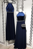A Line Navy Blue Chiffon Long Prom Dresses,Cheap Party Dresses HZ0527