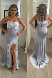 Mermaid Split Side Sexy Spaghetti Straps Lace Long Prom Dress HZ0527