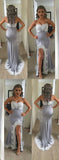 Mermaid Split Side Sexy Spaghetti Straps Lace Long Prom Dress HZ0527