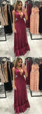 Sexy A-Line V-Neck Pleated Burgundy Chiffon Prom Party Dress HZ0527