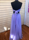 Two Piece Halter Backless Tulle Lavender Prom Dress with Lace Beading HZ0527