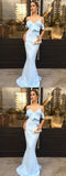 Mermaid Spaghetti Straps Light Blue Satin Long Prom Dress with Ruffles HZ0527