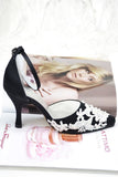 Beautiful White Lace Ankle Strap Pointed Toe Black Women Shoes HZ0527