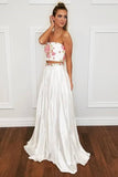 Two Piece Strapless Floor-Length Off White Prom Dress with Floral Appliques HZ0527