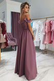 Charming A Line Off the Shoulder Spaghetti Straps Grape Long Prom Dresses HZ0527