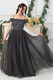 Grey Tulle A Line Beads Long Prom Dress,Evening Dresses HZ0527