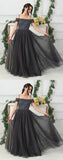 Grey Tulle A Line Beads Long Prom Dress,Evening Dresses HZ0527