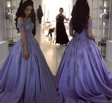 Lavender Ball Gown Off the Shoulder Lace Appliques Prom Dresses HZ0527