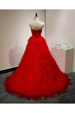 Chic Sweetheart A Line Zipper Back Red Ruffles Cheap Long Prom Dress HZ0527