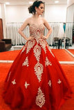 Gold Lace Appliques Sweetheart Ball Gown Prom Dress Sweet 16 Dress Quinceanera Dresses HZ0527