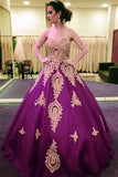 Gold Lace Appliques Sweetheart Ball Gown Prom Dress Sweet 16 Dress Quinceanera Dresses HZ0527