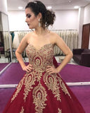 Gold Lace Appliques Sweetheart Ball Gown Prom Dress Sweet 16 Dress Quinceanera Dresses HZ0527