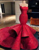 Charming Mermaid Red Long Beading Prom Dress, Evening Dresses HZ0527