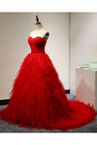 Chic Sweetheart A Line Zipper Back Red Ruffles Cheap Long Prom Dress HZ0527