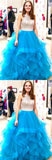 Beaded Organza Ruffles Ice Blue Ball Gown Prom Dress HZ0527