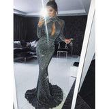 Sexy Long Sleeves Sequin Mermaid Shinning Sweep Train Cheap Prom Dresses HZ0527