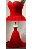 Chic Sweetheart A Line Zipper Back Red Ruffles Cheap Long Prom Dress HZ0527