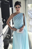 Light Blue One Shoulder Chiffon Formal Prom Gown, Simple Bridesmaid Dresses HZ0527