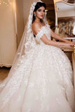 A Line Off The Shoulder Tulle Wedding Dresses With Lace Applique HZ0527