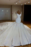 Vintage V-neck Royal Train Satin Mermaid Wedding Dresses With Lace Embroidery HZ0527